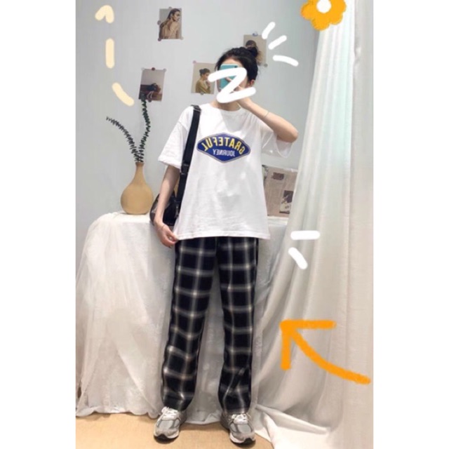 Quần caro paint ống rộng ulzzang unisex (có sẵn, hình thật)
