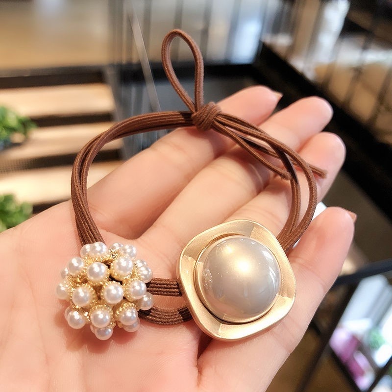 Dây Cột Tóc Cao Su Co Giãn Đính Bóng Hợp Kim Đơn Giản Và Tươi Tắn Phong Cách Hàn Quốc Cho Nữ