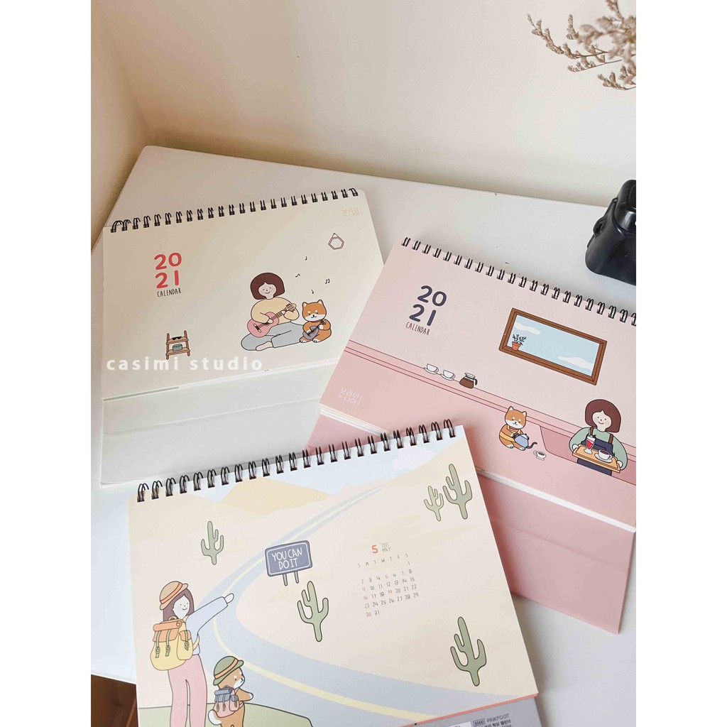 [FOLLOW US GIẢM 40K] LỊCH ĐỂ BÀN 2021 THE GIRL XINH CUTE SIZE A5 20x17 (cm) BÌA CỨNG MÀU PASTEL HÀN QUỐC CASIMI DECOR