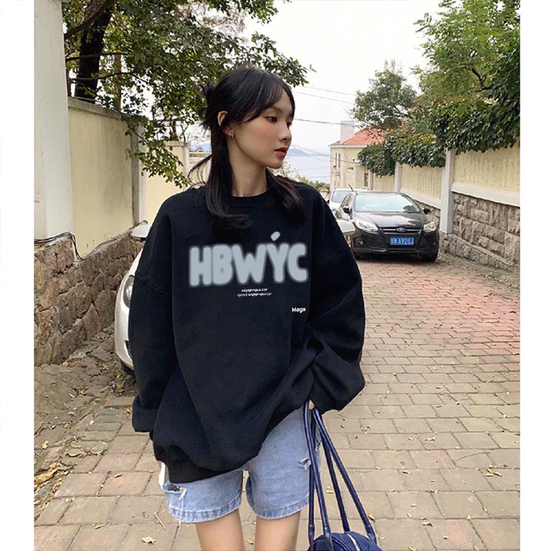 Áo NRVP tay dài oversize in họa tiết phong cách Hàn Quốc thời trang cho nam và nữ