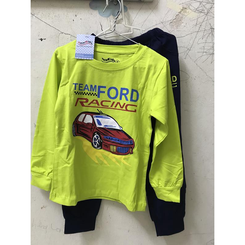 Bộ quần áo bé trai hình Ô tô mầy xanh, đỏ đun