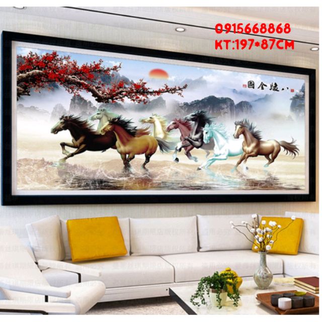 Tranh thêu chữ thập mã đáo thành công kt 197*87cm