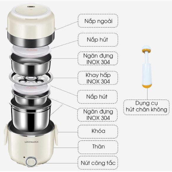 Hộp Cơm Cắm Điện Hâm Nóng Thức Ăn Văn Phòng Lock&Lock EJR226IVY (2 Lít)  - BH 12 tháng - Hàng chính hãng