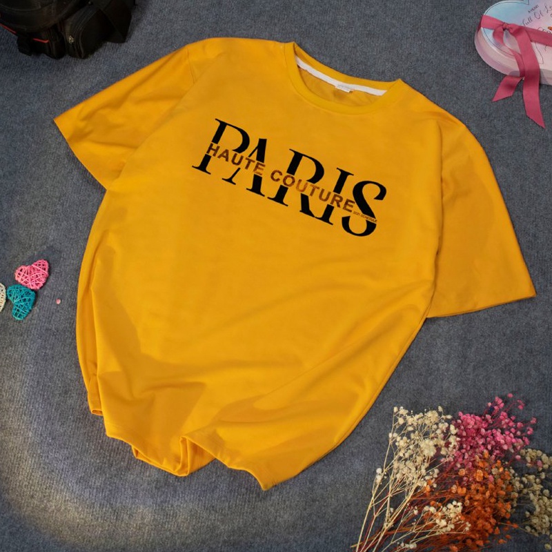Áo Thun Nữ Màu Đen Trắng Hồng Vàng In Chữ PARIS HAUTE COUTURE Áo Phông Nữ Đẹp Thun Cotton Chất Lượng Chuẩn Form