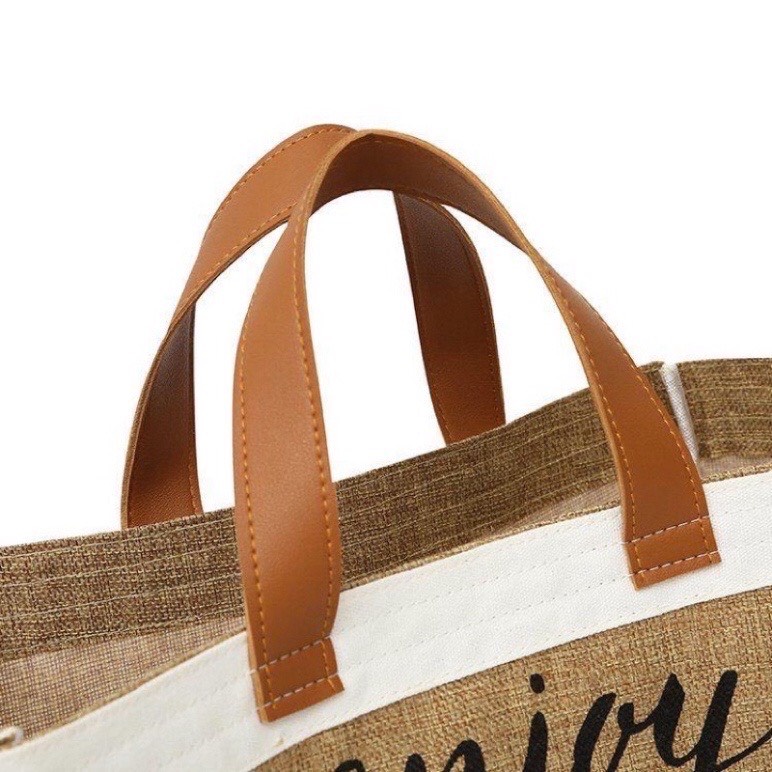 Túi cói Enjoy vai bằng da xinh xắn bỏ cả thế giới đồ đạc đi biển