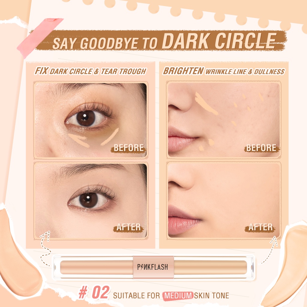 PINKFLASH #Kem Che Khuyết Điểm 2 Trong 1 Che Phủ Toàn Diện Làm Sáng Da Che Phủ Quầng Thâm Và Mụn Hai Đầu
