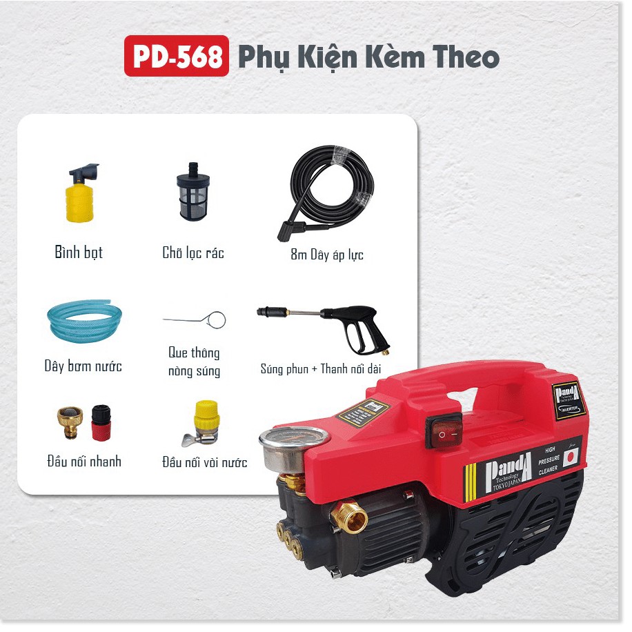 Máy Rửa Xe, Máy Phun Cao Áp Panda PD-568 2000W, Dùng cho gia đình, công nghệ Nhật Bản