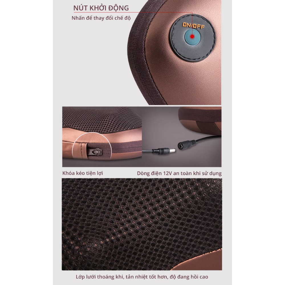 Gối massage cổ vai gáy hồng ngoại 8 bi Hàn Quốc, máy massage toàn thân giúp giảm đau mỏi vai gáy, bảo hành 12 tháng