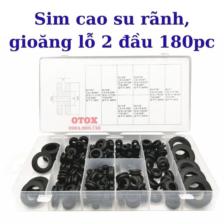 Hộp sim cao su rãnh, gioăng lỗ 2 đầu 180pc OTOX