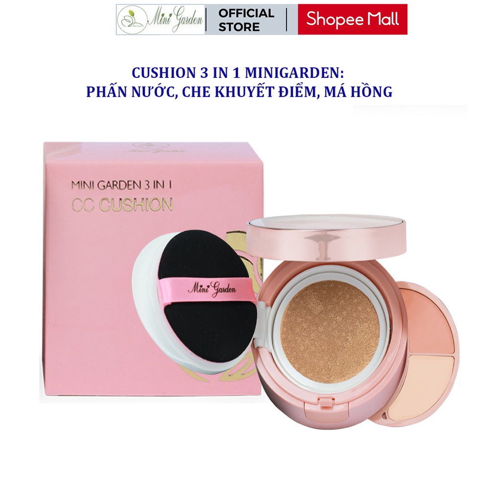 Phấn nước trang điểm Mini Garden 3in1 CC Cushion SPF 40+ PA+++ ( 1 lõi x 12g), Kem che khuyết điểm, Phấn má hồng