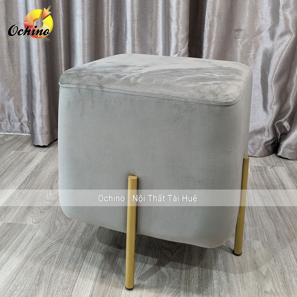 Ghế Đôn, Ghế Đôn Bọc Nỉ Hình Vuông Chân Vàng Sang chảnh Size 45cm (Hàng Có SẴn)