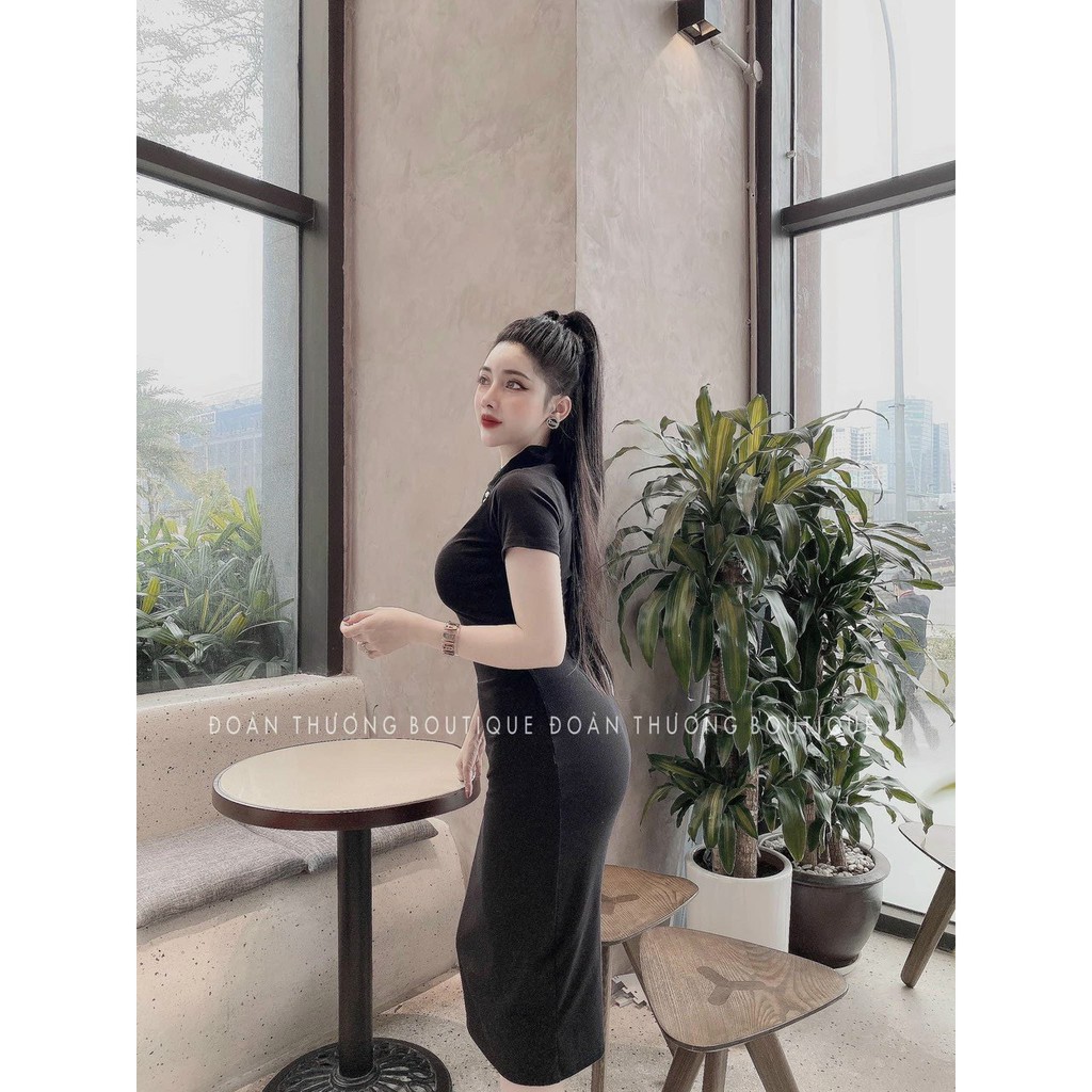 Sét bộ áo croptop cổ bẻ phối chân váy thun body dài cực xinh , chất thun bozip dày dặn co giãn