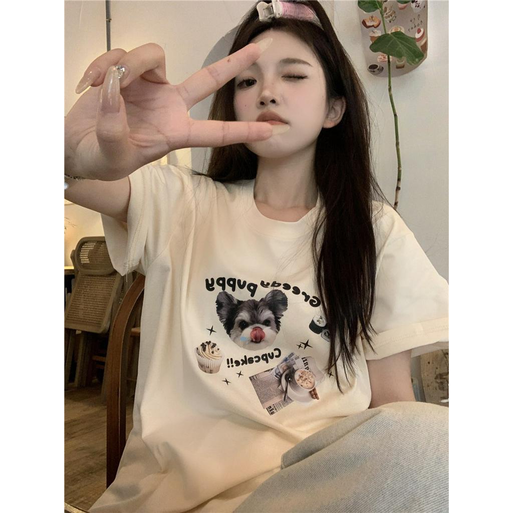Áo Thun Dáng Rộng Tay Ngắn In Họa Tiết Nhiều Màu Phong Cách Hàn Quốc 63298