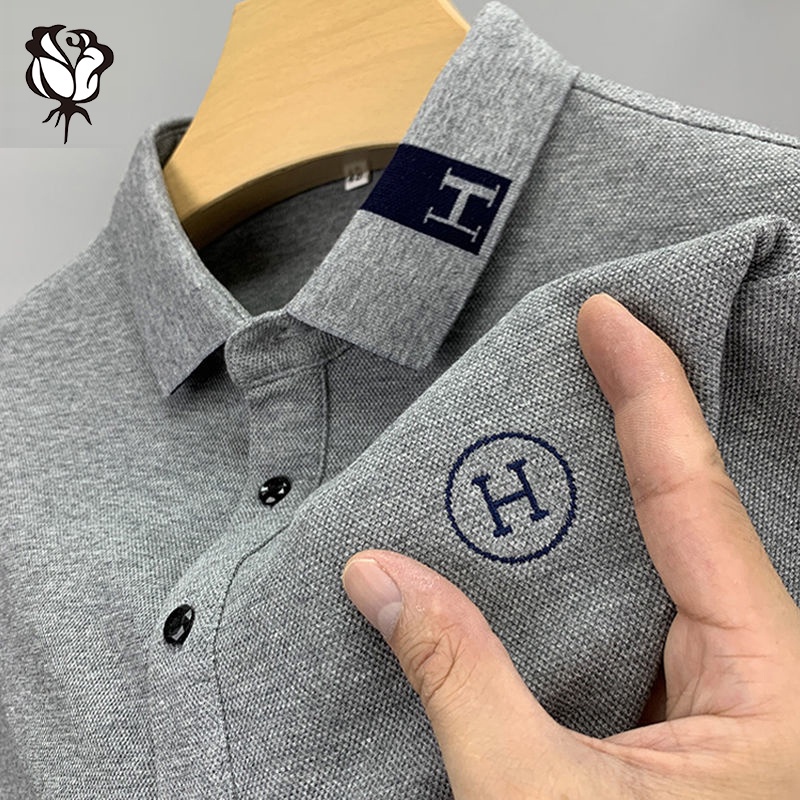 [5 Màu] Vận chuyển nhanh Áo thun nam Thêu dài tay Áo thun cotton ve áo Polo Thanh niên Hàng đầu giản dị | BigBuy360 - bigbuy360.vn