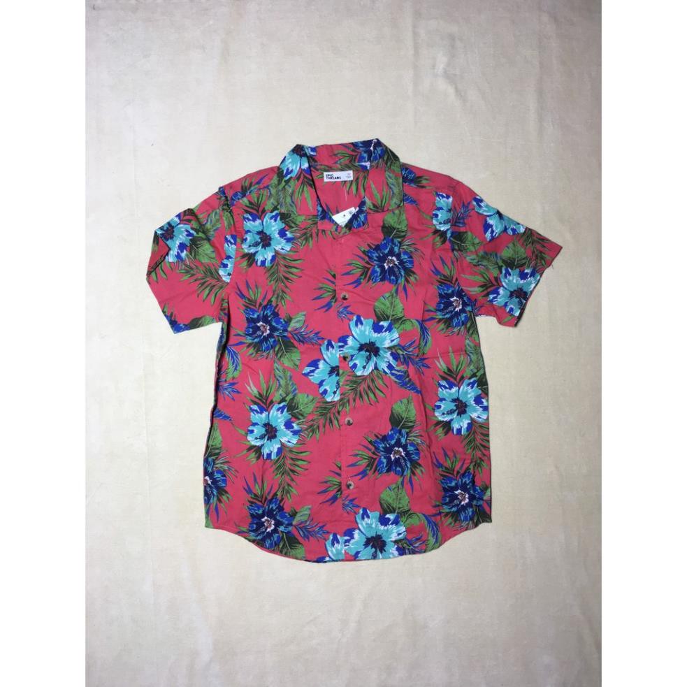 Áo sơ mi trẻ em nam 13-17 tuổi Epic Threads 100% cotton cổ bẻ tay ngắn màu đỏ họa tiết hoa cúc size S,M,L,XL chính hãng