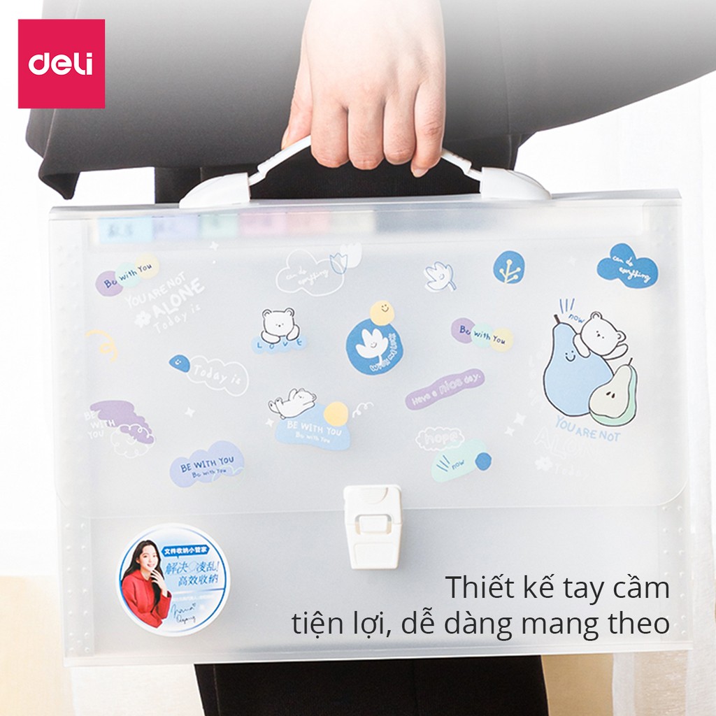 Cặp tài liệu mở rộng 13 ngăn Deli - Dùng cho học sinh - trong suốt - chất liệu nhựa cao cấp - 1 chiếc - 72563