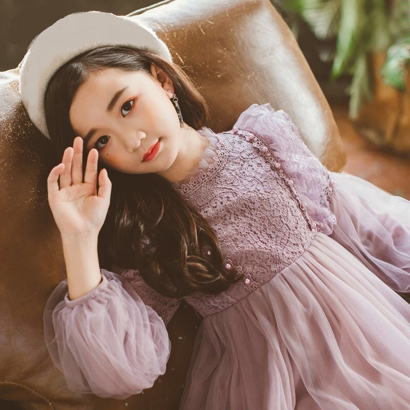 Đầm công chúa phối lưới kiểu Hàn Quốc thời trang mùa thu cho bé gái
