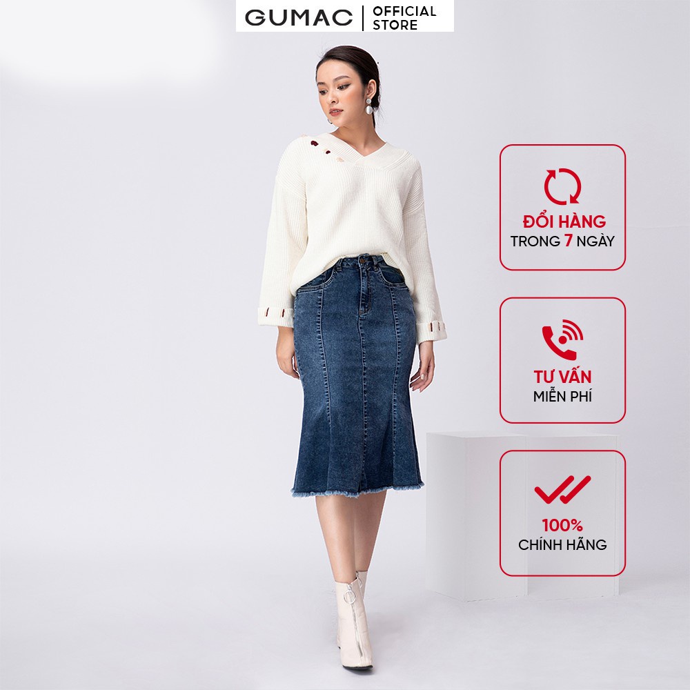Áo len cổ tim GUMAC AA11232