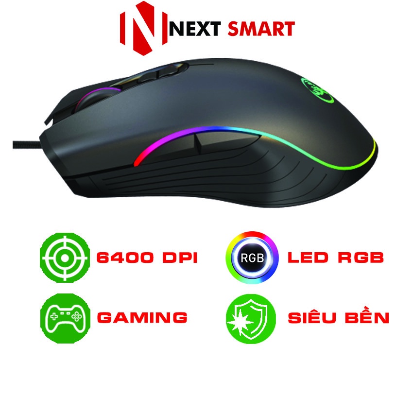 Chuột gaming led rgb NEXT SMART HSXJ A867RGB 6400dpi Con lăn nhẹ siêu bền dành cho game thủ