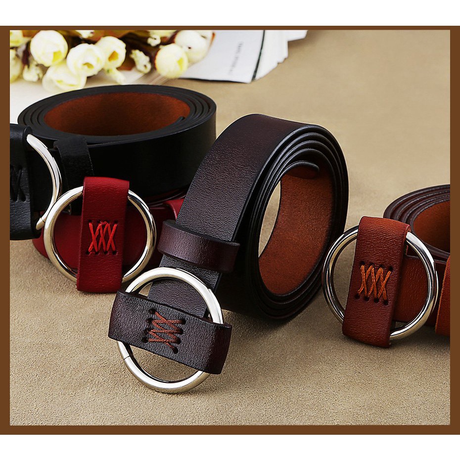 Thắt Lưng Da Bò Cao Cấp 2.8Cm Có Khóa Tròn Thời Trang Cho Nữ