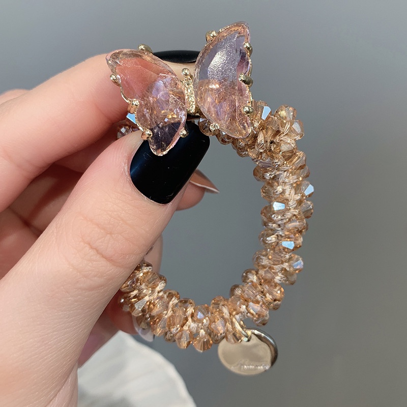 Dây buộc tóc cao su đàn hồi mặt bươm bướm đính đá pha lê nhân tạo thời trang đơn giản dành cho nữ