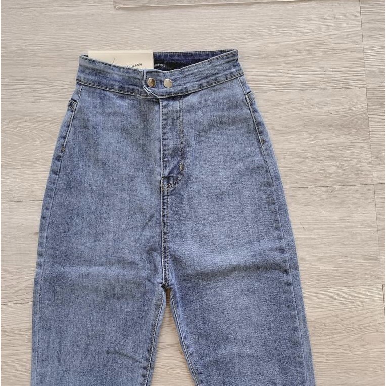 quần jeans lưng cạp cao - không túi 2 nút