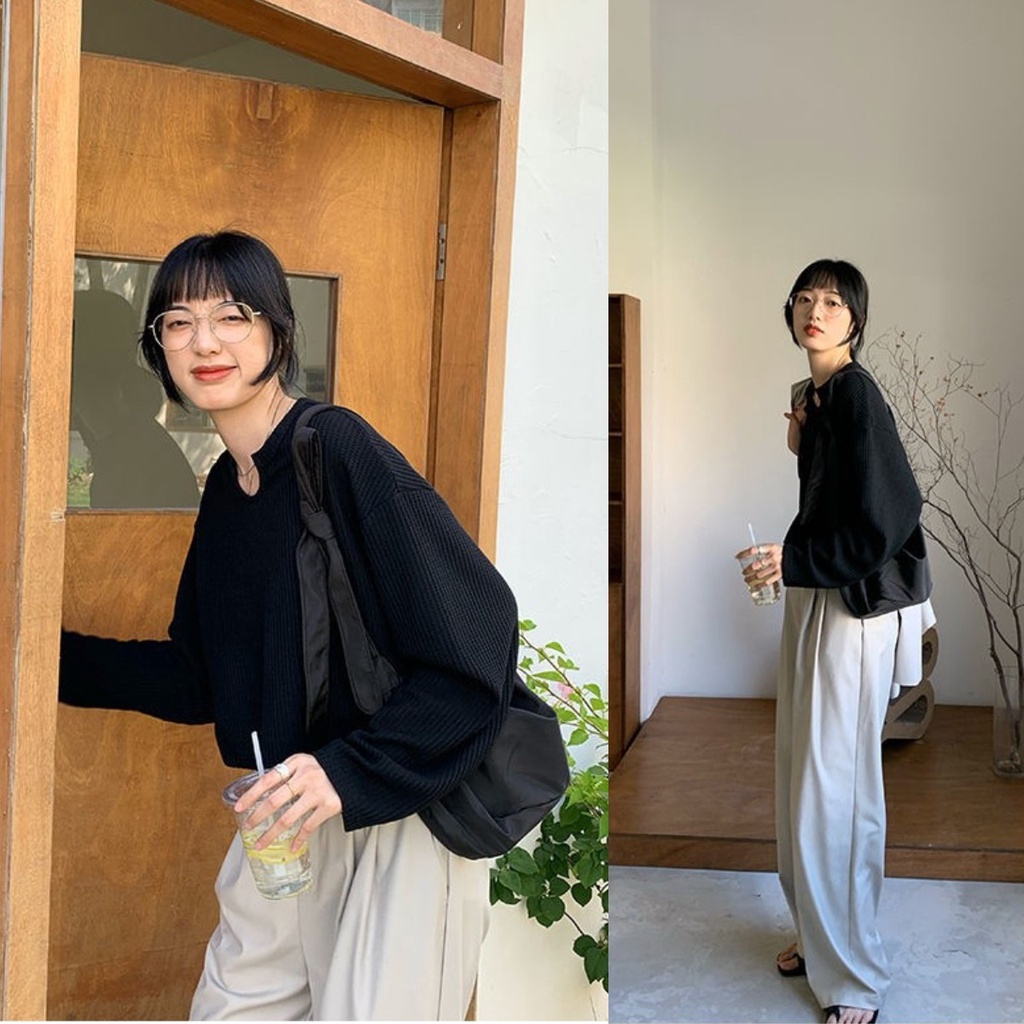 Áo thun dài tay cổ chữ u thiết kế mới thời trang dành cho nữ