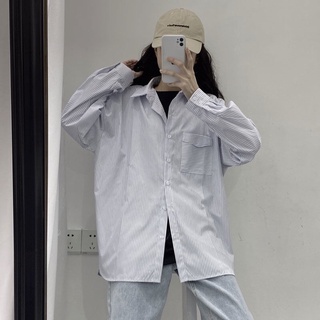 Áo sơ mi kẻ sọc xanh túi ngực basic form thụng