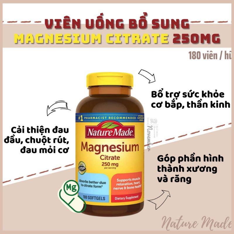Viên uống bổ sung Magie Nature Made Magnesium 250mg- 400mg 180v