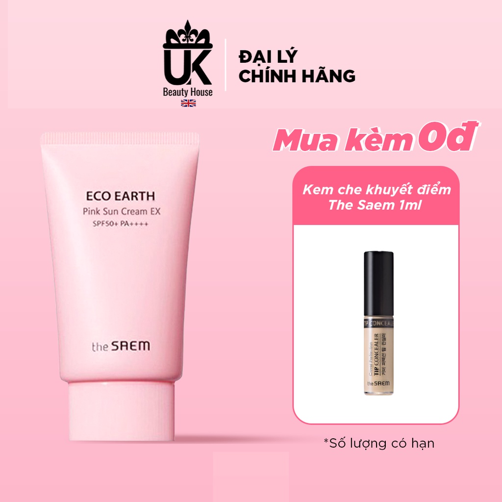 Kem chống nắng giúp da sáng hồng tự nhiên The Saem Eco Earth Power Pink Sun Cream SPF50+/PA++++ 50ML