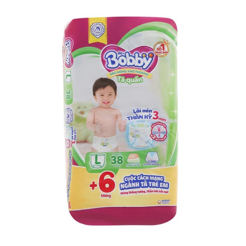 [Tặng 6 Miếng] Tã quần Bobby Size L 38 Miếng