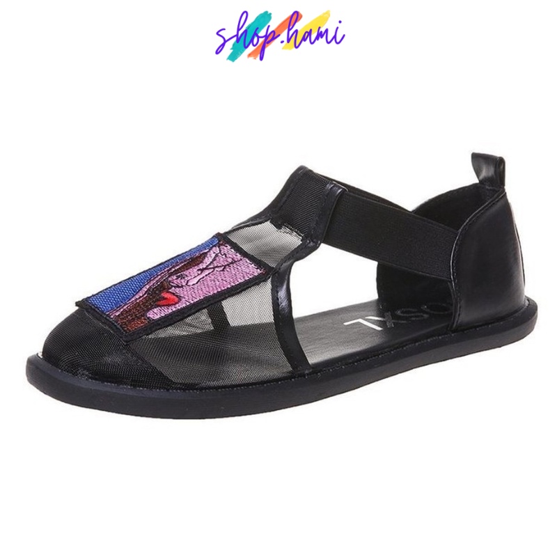 Sandal Nữ Đế Bệt Đẹp Thoáng Mát Đi Cực Êm Chân Với 2 Màu Đen, Trắng Đủ Size 35-40 SHOP HAMI D20