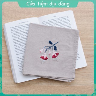 Bộ kit tập thêu khăn tay cho người mới bắt đầu - mẫu hoa Lồng Đèn và Cúc hoạ mi