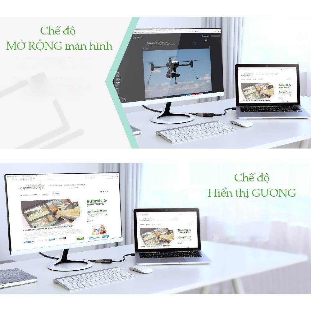 Cáp chuyển đổi UGREEN MD112 Mini DisplayPort đầu đực sang HDMI đầu cái, dài 25cm, hỗ trợ 4K*2K/30Hz