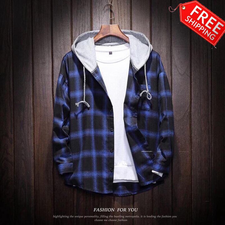 Áo khoác sơ mi ca rô , áo sơ mi caro có nón vải thun dày dặn | BigBuy360 - bigbuy360.vn
