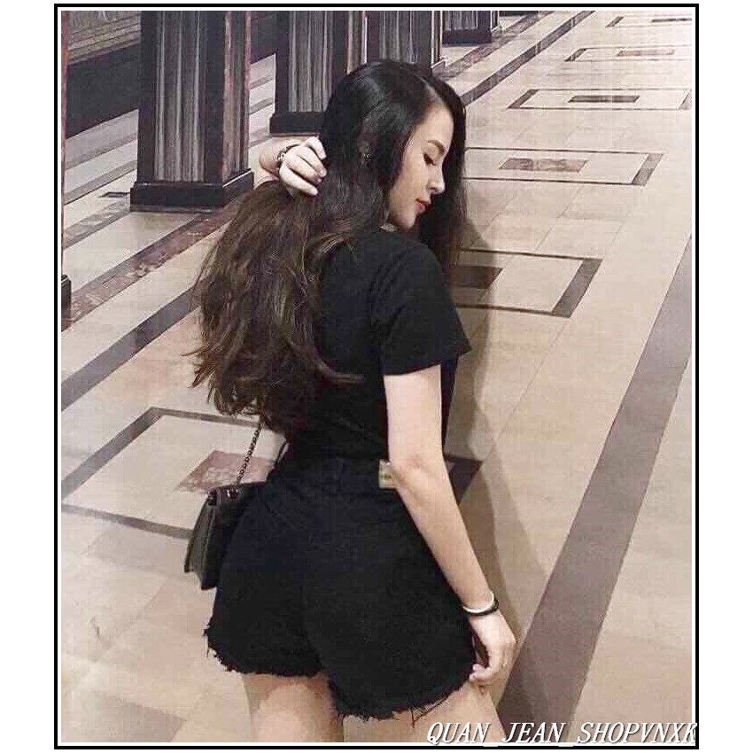 Quần short jean nữ ĐEN TRƠN TUA LAI - mẫu mới S@GF-2