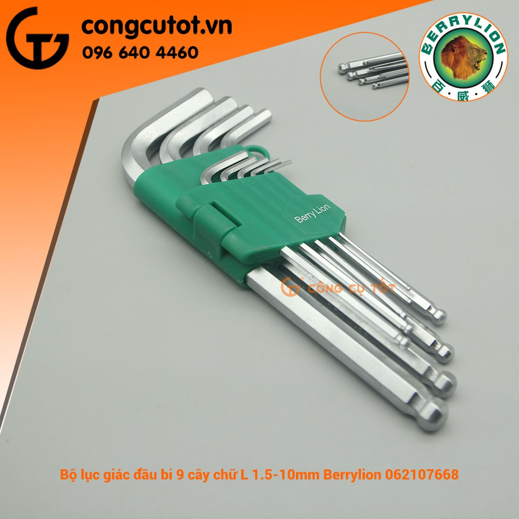 Bộ lục giác 9 cây đầu bi chữ L 1.5mm - 10mm Berrylion dài 17mm 062107668