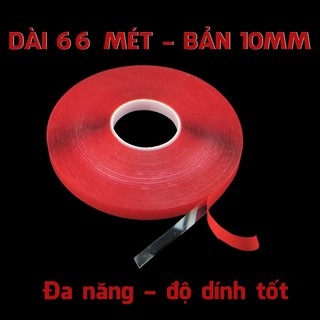Băng Keo Hai Mặt Trong Suốt Siêu Dính Dán Kính Mica Nội Thất Xe Ô Tô 66 mét x 10mm x 0.5mm