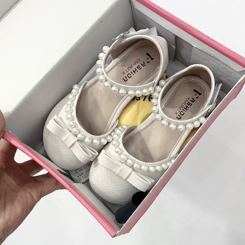 Giày búp bê bé gái da bóng mềm đính hạt siêu xinh sang chân đế dẻo nơ nhỏ xinh xắn thời trang 9008