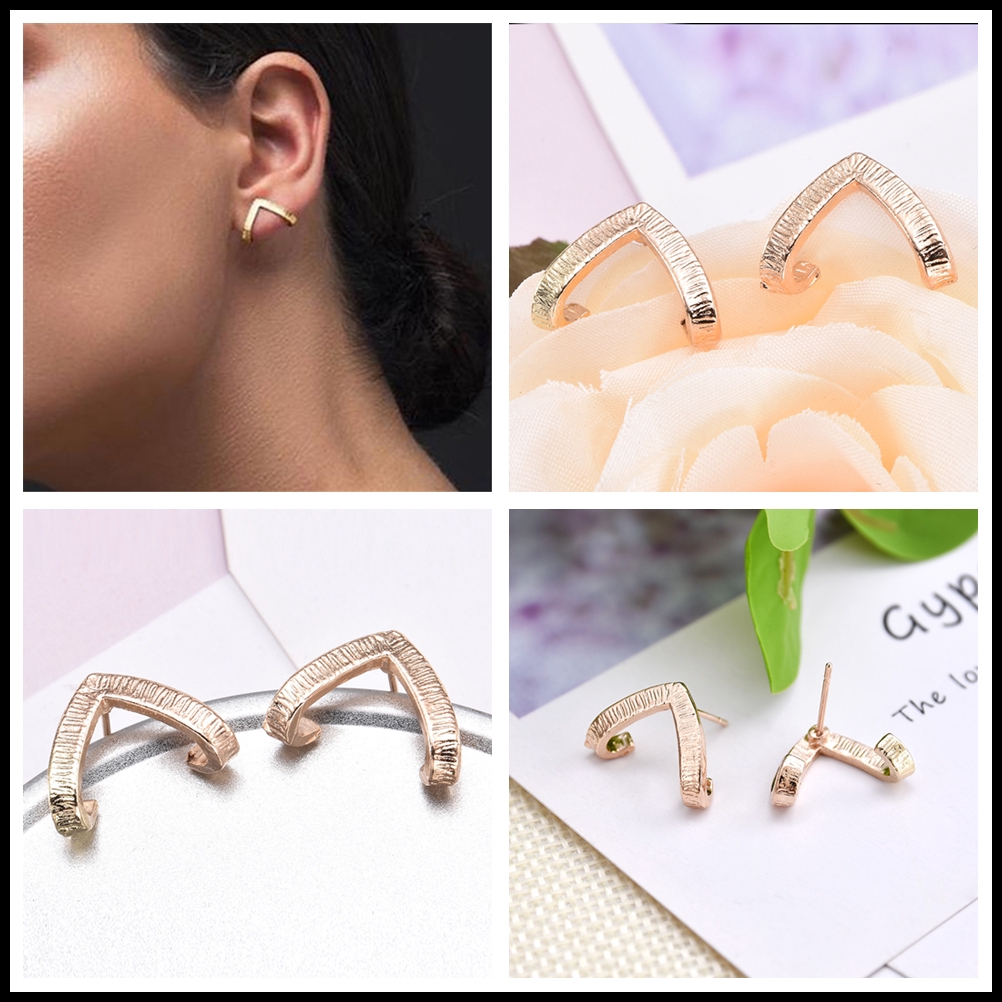 Stylish Simplicity V-type Triangle Geometric Pocket Metal Grain Stud Earrings