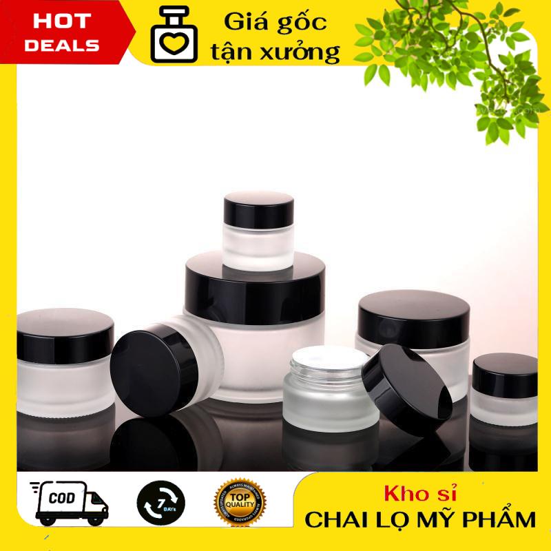 Hủ Đựng Kem ❤ GIÁ TẬN GỐC ❤ Hủ chiết mỹ phẩm thủy tinh mờ 5g/10g/15g/20g/30g/50g Nắp vàng/Bạc/Đen - lọ đựng kem .