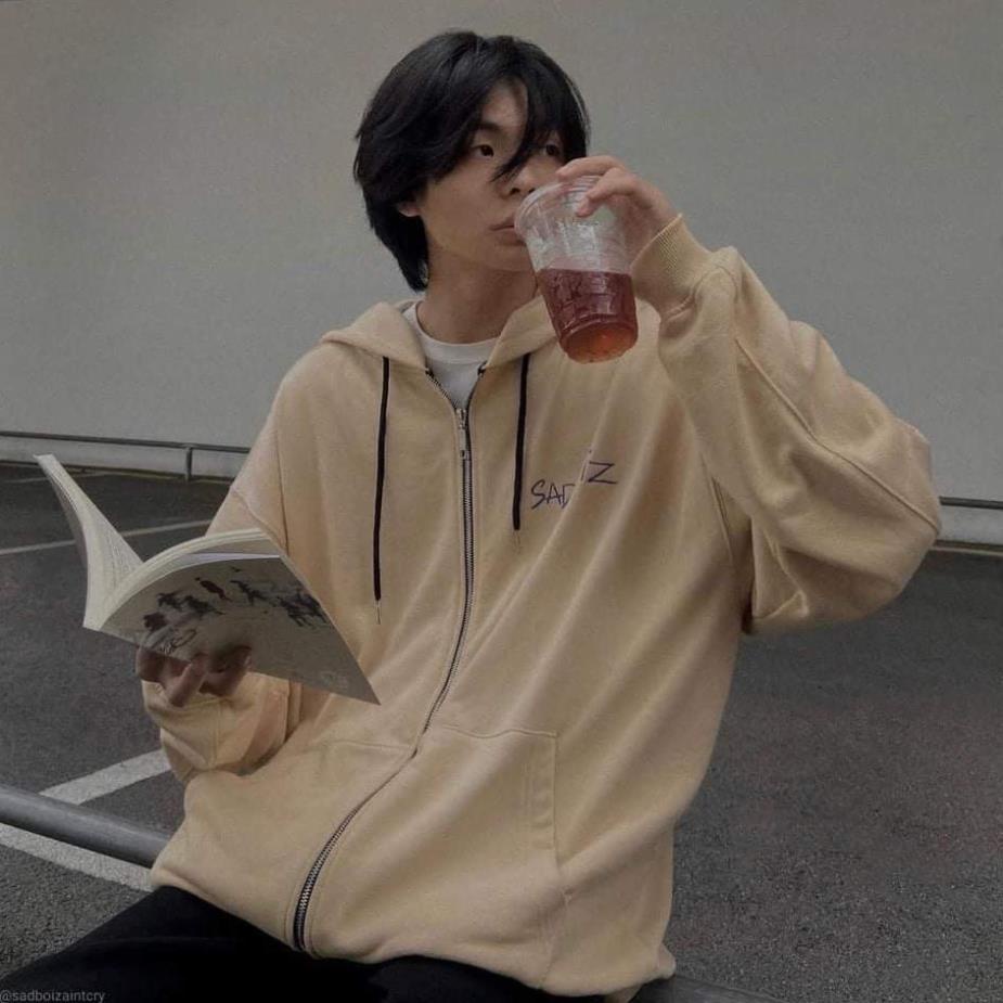 Hoodie SADBOIZ Vintage Sadstory Nam Nữ, Áo Khoác Nỉ Sad Story Màu Cream Limited Full Tag Logo Mặt Buồn fCat STORE UNISEX