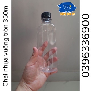 Chai Nhựa Vuông-Tròn 350ml Nắp Đen-có ảnh thật