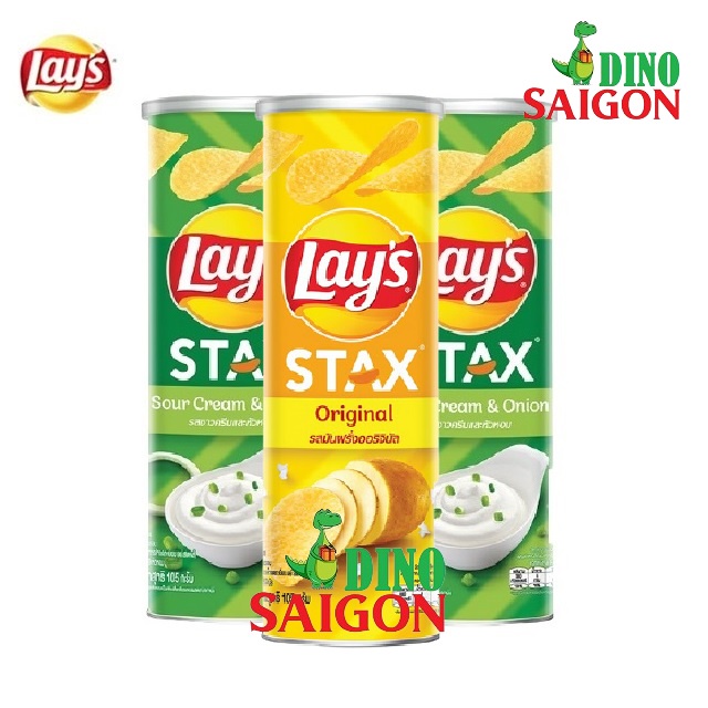 Combo 3 Hộp Bánh Snack Khoai Tây Lay's Stax Thái Lan 105g gồm 2 vị Kem Chua Hành và 1 vị Tự Nhiên