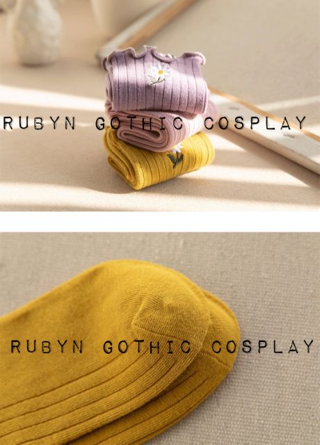 Tất cổ cao thêu hoa cúc nhún cổ bèo Vintage đủ màu ( Rubyn Gothic Cosplay )