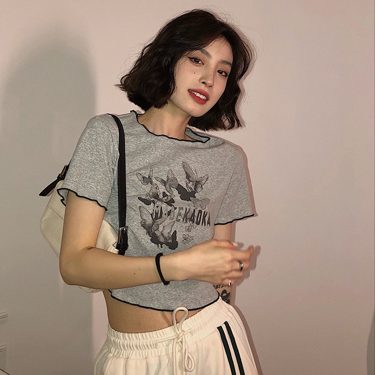 Áo Thun Tay Ngắn Dáng Rộng In Hình Bướm Kiểu Hàn Quốc Thời Trang Mùa Hè Cho Nữ