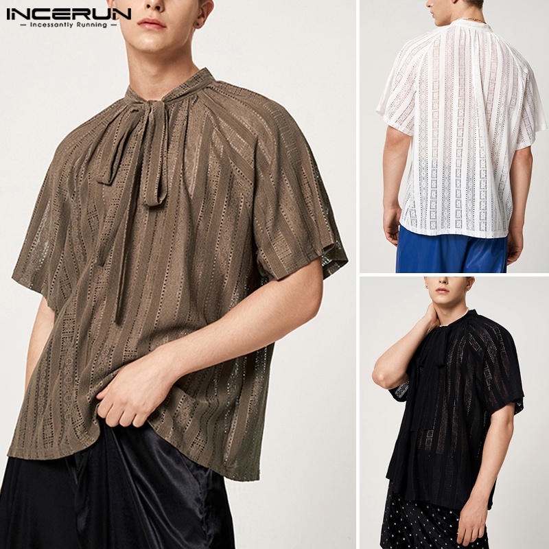 Áo Incerun lưới tay ngắn phong cách thời trung cổ dành cho nam giới