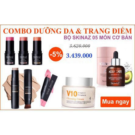 Combo dưỡng trắng da và make up Skinaz Hàn Quốc