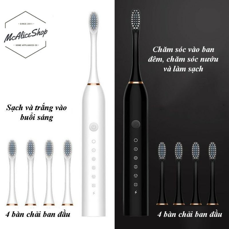Bàn Chải Đánh Răng Điện Sonic X3 Nội Địa Trung, 4 Đầù Sóng Âm, Siêu Sạch