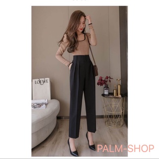 Quần baggy cạp cao bản to xếp ly lưng siêu cao phối 3 cúc - Màu Đen Dài - Vảy Vitex dày mềm mịn - Mặc đi làm công sở học